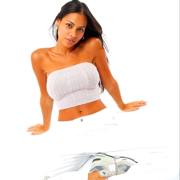 La Hearts Tops - LA Hearts Cable Knit Tube Top, Small, Mauve.